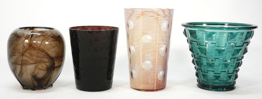 Orrefors Simon Gate Vase With 3 Other Vases, 8" High. (1 of 3)