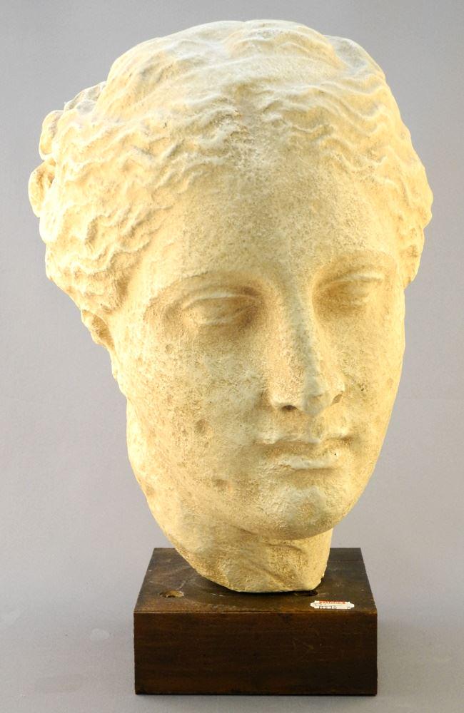 Cast Plaster Grecian Bust on Wood Plinth, 13" high. (1 of 4)