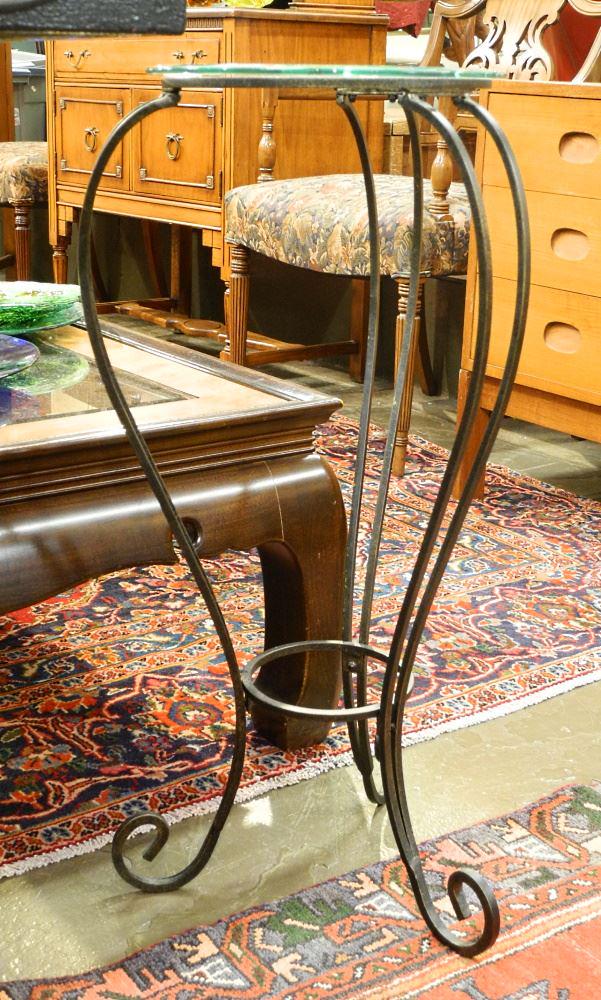 Pair of Metalwork High Side Tables with Glass Tops, 30" High. (1 of 3)