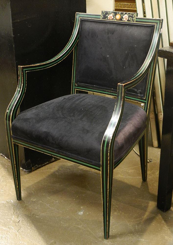 Painted Decorative Ebonised Armchair, 34 1/2" High.: Painted Decorative Ebonised Armchair, 34 1/2" High.
