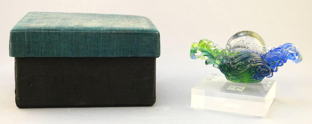 Liu Li Gong Fang Studio Art Glass Sculpture with Acrylic Stand, Signed & Dated 2009, 5 3/4"L. (1 of 5)