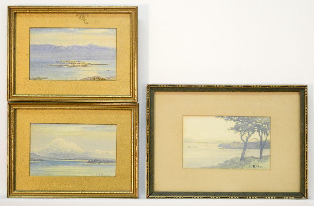 3 Watercolours Signed A.H. Parker, 3 1/2" x 5 5/8", "BC Coastal Scenes" (1 of 3)