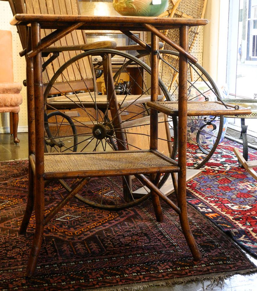 Fumed Rattan Etagere, 32" High. (1 of 3)