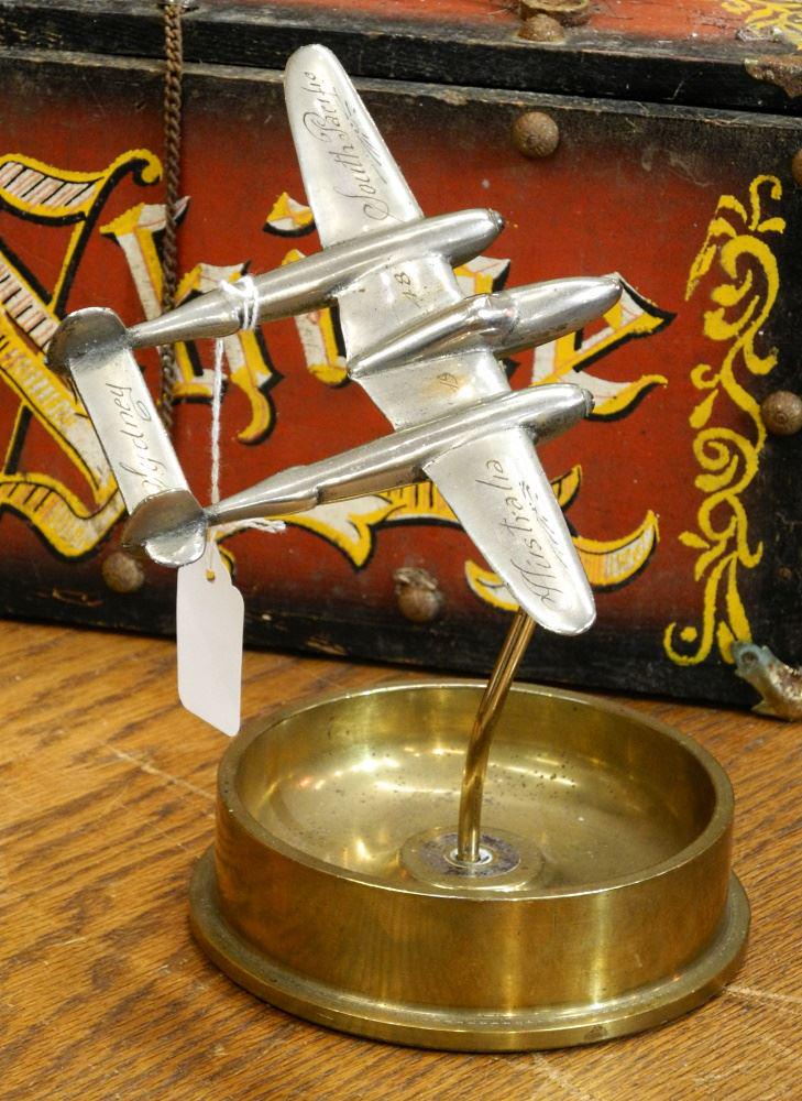WWII Era Trench Art P-38 Plane & Artillery Shell Ashtray, Sydney Australia, 8" high. (1 of 1)