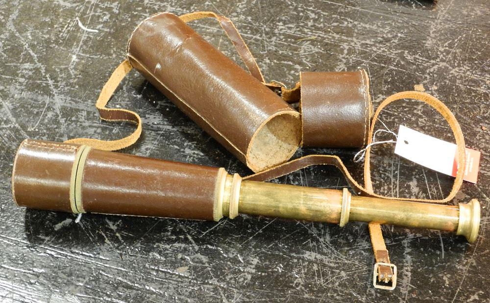 Antique Brass Naval Telescope with Leather Sheath, 7 1/2". (1 of 1)