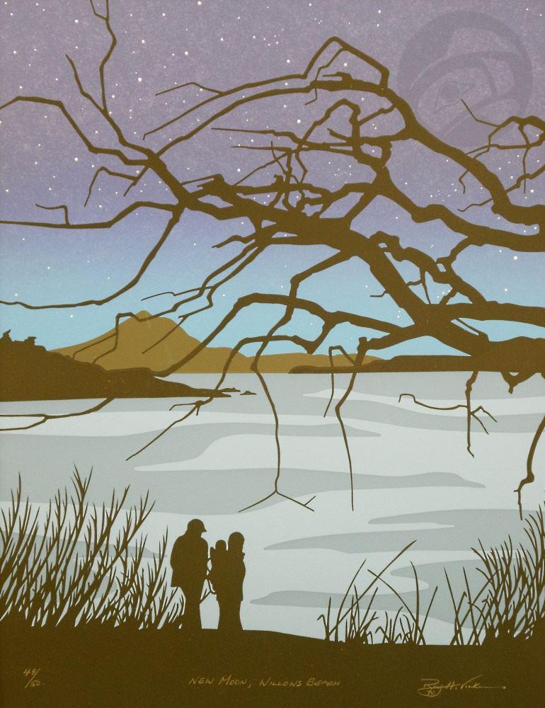 Serigraph signed Roy H. Vickers, 19" x 14 1/2", "New Moon, Willows Beach", 48/50. (1 of 3)