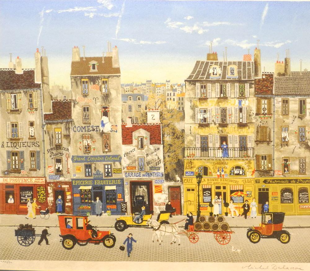 Limited Edition Print signed Michael Delacroix, 20 1/2" x 24", "Street Scene", LXXI/CL. (1 of 3)
