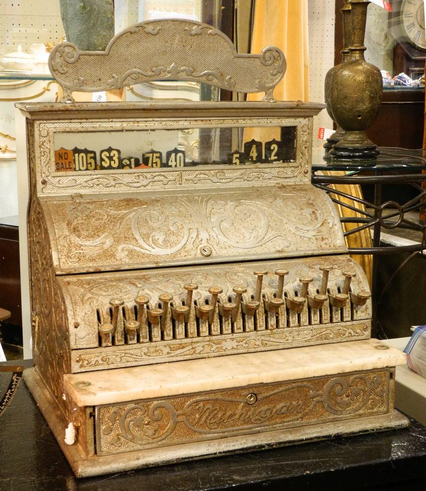 Michigan Cast White Metal Cash Register, 23' high. (1 of 2)
