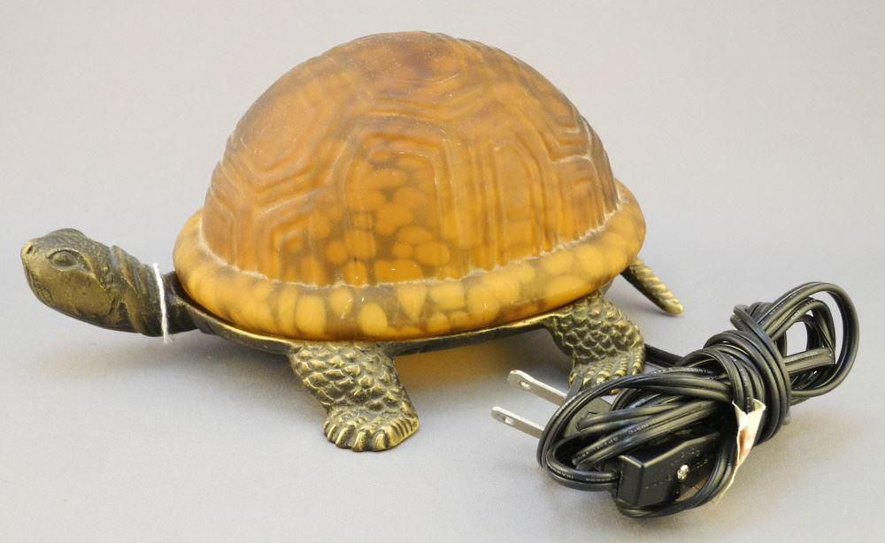 Cast Metal & Glass Turtle Lamp, 8 3/4" Length.: Cast Metal & Glass Turtle Lamp, 8 3/4" Length.