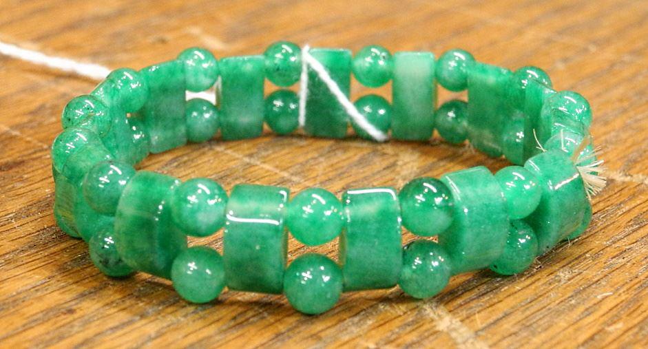 Green Jade Bead Bracelet on Elastic, 2 1/2" Diameter. (1 of 1)