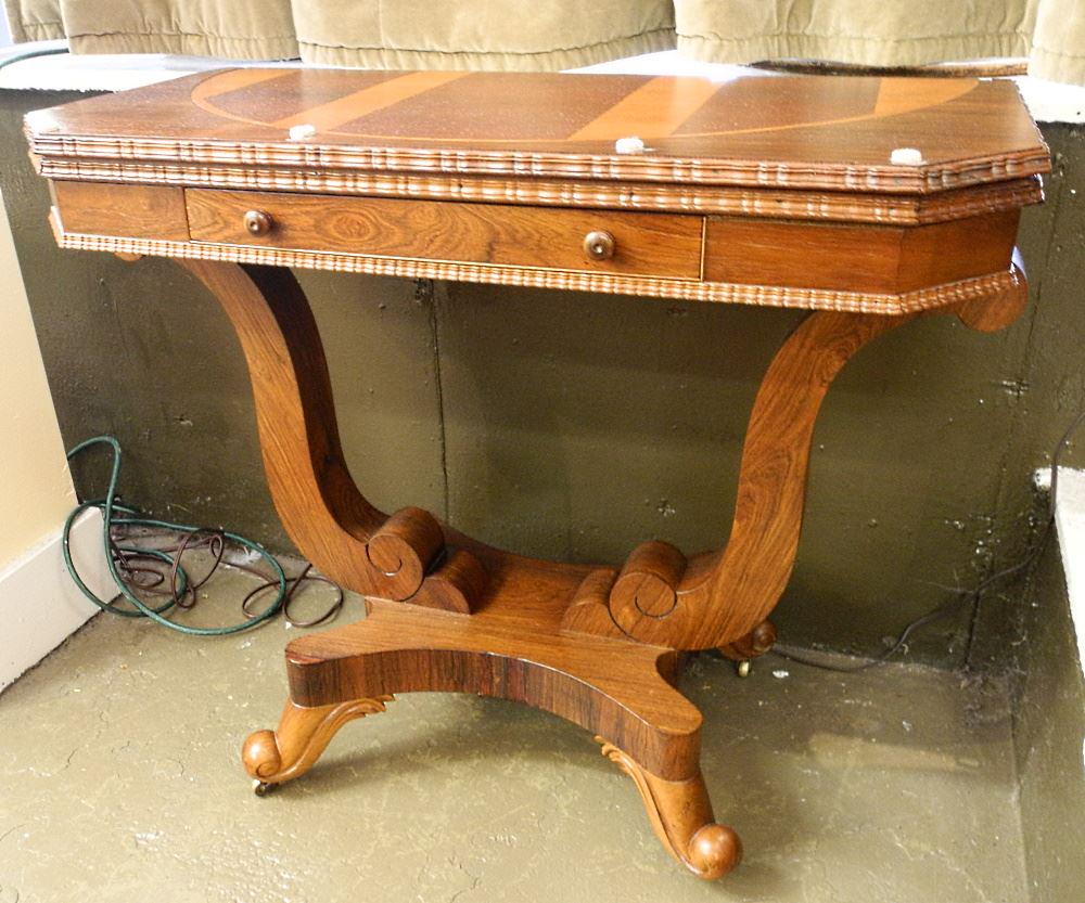 19th Century Rosewood Tea Table, Surface Inverted, 36 1/4" Wide.: 19th Century Rosewood Tea Table, Surface Inverted, 36 1/4" Wide.