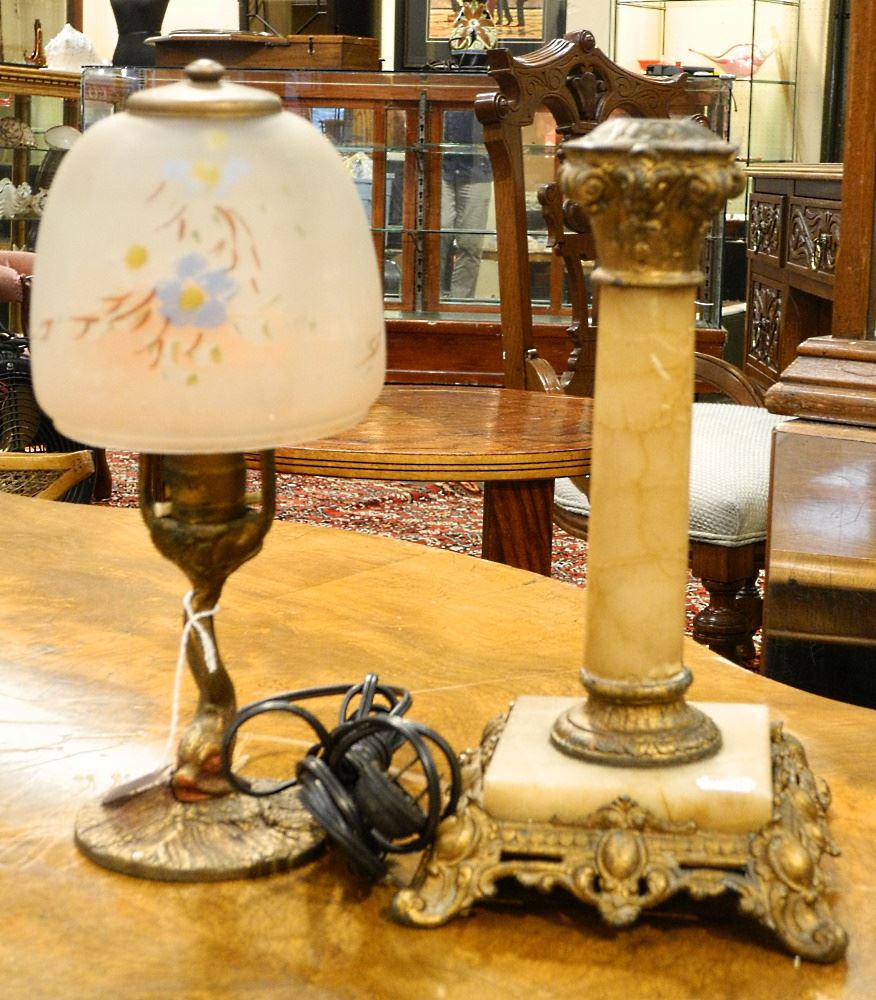 Vintage Florentine Dolphin Bedside Lamp & Kerosene Lamp Base, 12 1/2" & 11 5/8" High. (1 of 1)