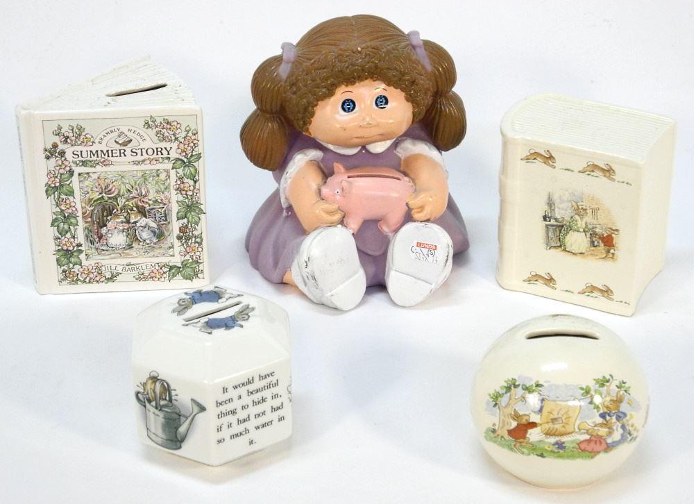 5 Coin Banks: Bunnykins/ Cabbage Patch/ Etc., 7" High.: 5 Coin Banks: Bunnykins/ Cabbage Patch/ Etc., 7" High.