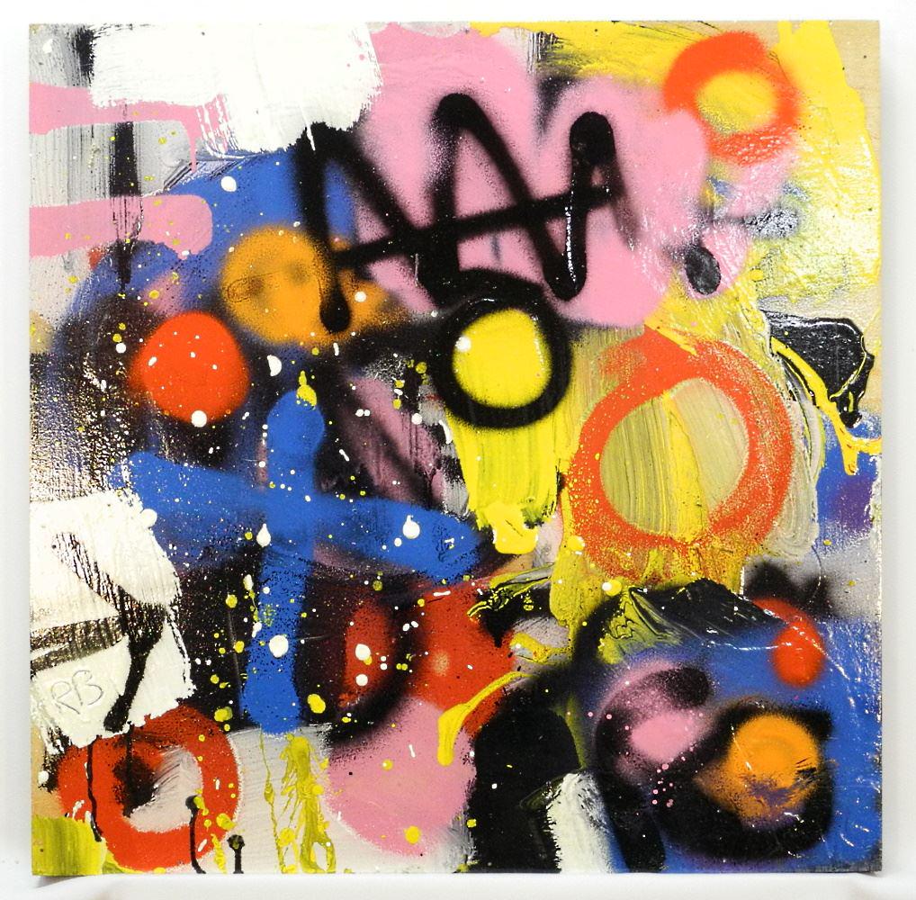 Spray Paint on Panel signed R.B. (Richard Brown), 24" x 24".: Spray Paint on Panel signed R.B. (Richard Brown), 24" x 24".