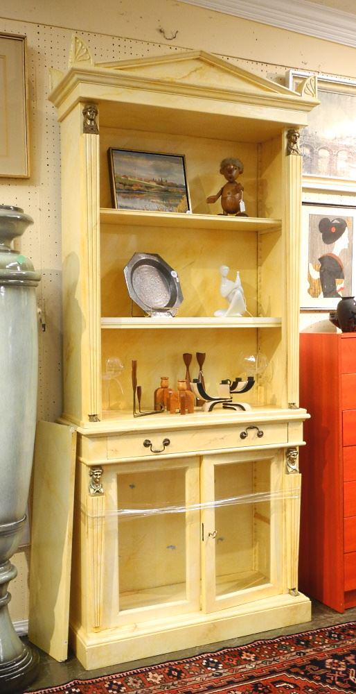 Neoclassical Faux Finish Cabinet Bookshelf, 89" High.: Neoclassical Faux Finish Cabinet Bookshelf, 89" High.