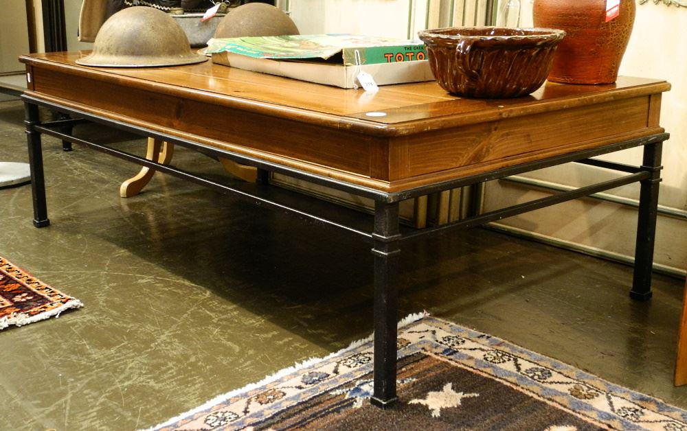 Contemporary Metal Work & Pine Top Low Table, 50" Length. (1 of 2)