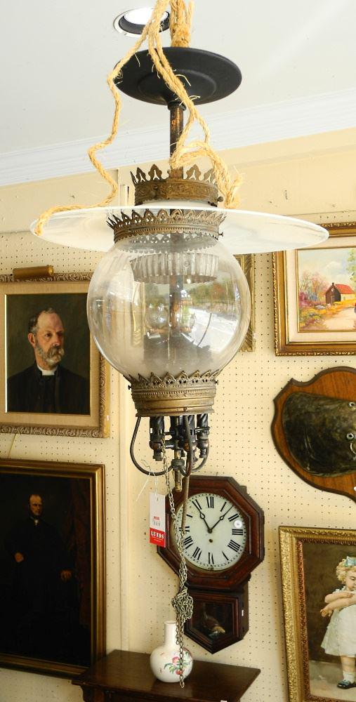 Early Electric Light Fixture with Glass Shade, 23" high. (1 of 1)