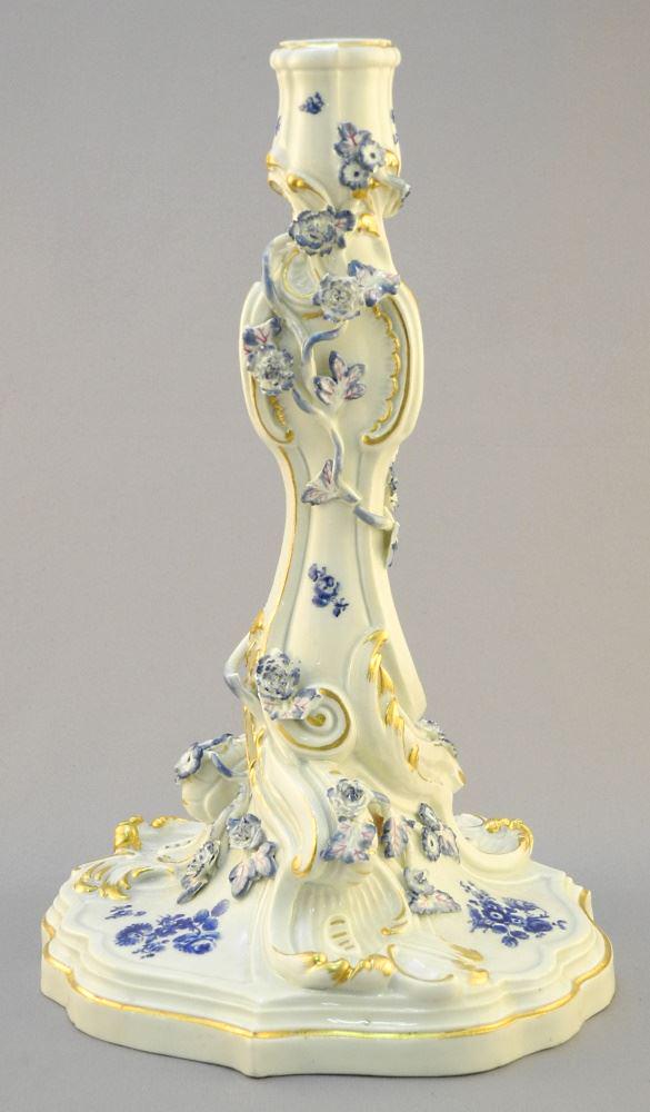 Meissen Porcelain Candlestick, 9 7/8" High, nibbled leaves noted (1 of 6)