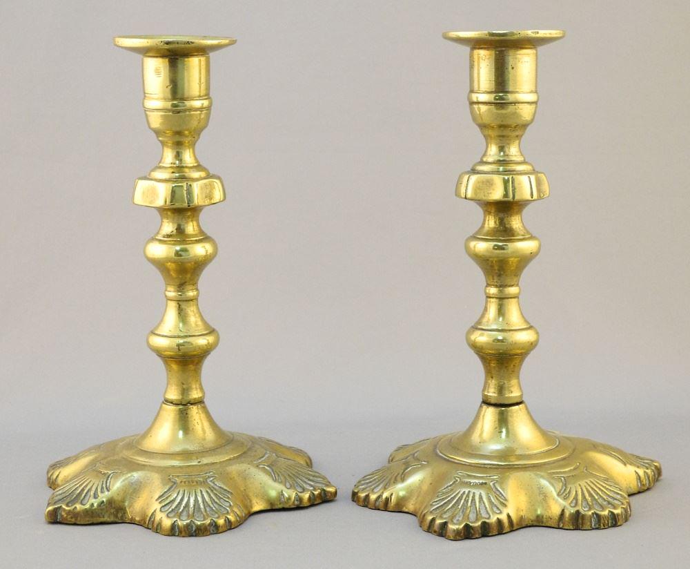 Pair of 18th Century Brass Candlesticks, 7 1/8". (1 of 3)