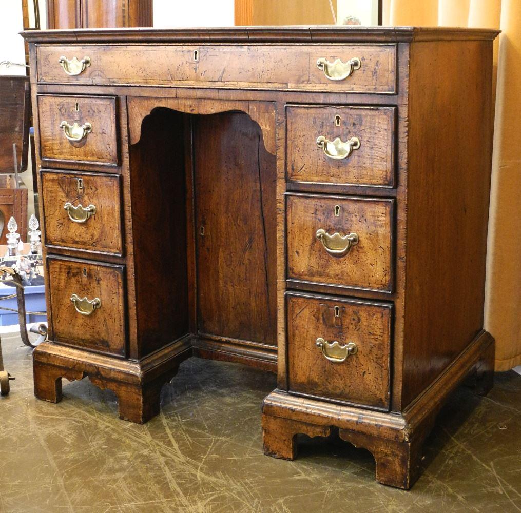 Georgian Inlaid Walnut Knee Hole Desk with Graduated Drawers. (1 of 6)