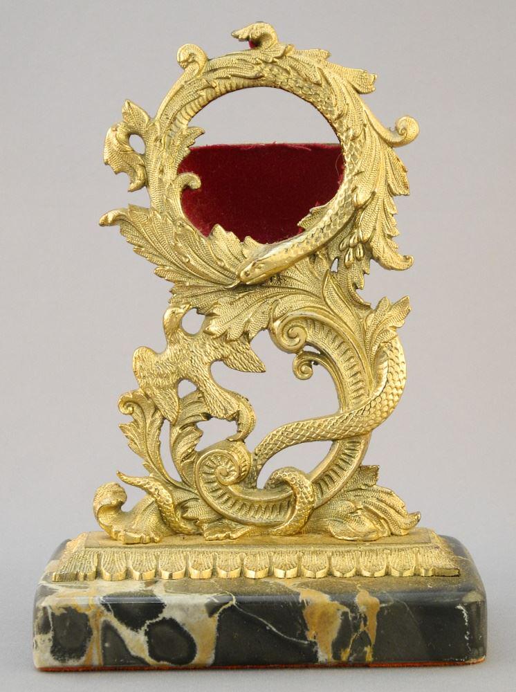 Gilt Metal & Stone "Serpent" Pocket Watch Stand, One Corner Chipped, 7 x 5 x 2 3/4" (1 of 5)