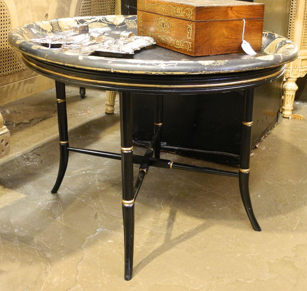 Victorian Papier Mache Tray Set In Later Ebonised Wood Stand, 32" Wide (1 of 2)
