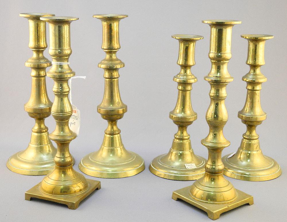 Three Pair of Brass Candlesticks, 7 7/8 - 9" High (1 of 3)