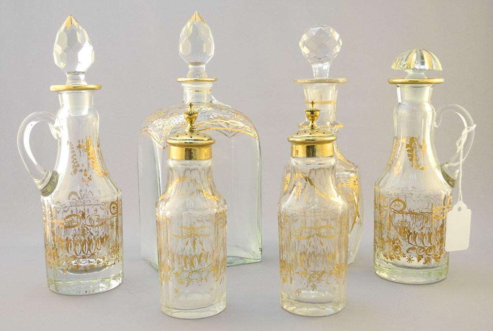 6 19th Century Cruet Bottles & Decanter, 6 1/4 - 9 1/8" Tall -- (1 of 4)