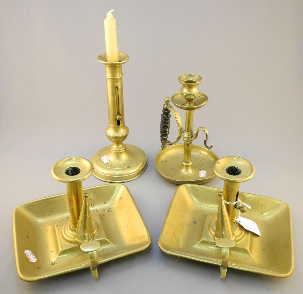 Four Brass Chamber Sticks, 5-8 3/8" High: Four Brass Chamber Sticks, 5-8 3/8" High