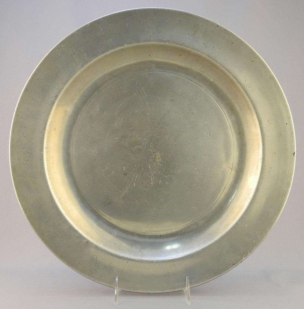 18th Century Pewter Charger, Thomas Leatherbanen - Liverpool, 15". (1 of 4)