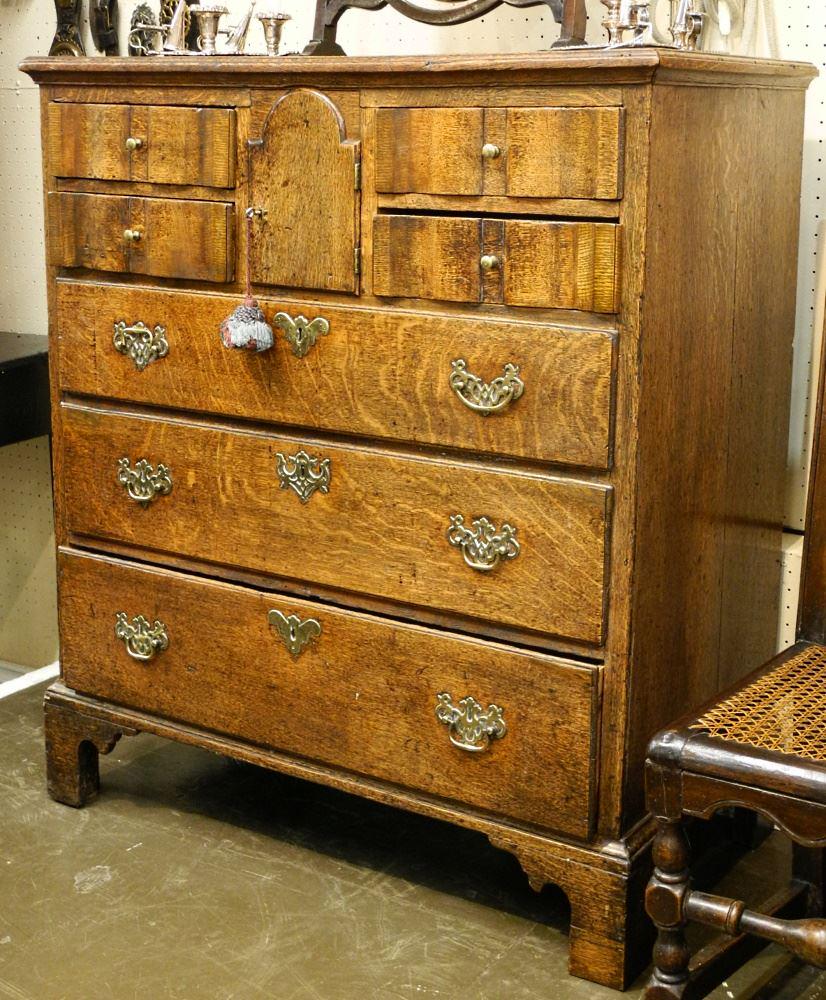 18th Century Continental Oak Chest of Drawer with Cabinet Feature 41 3/4" High (1 of 5)
