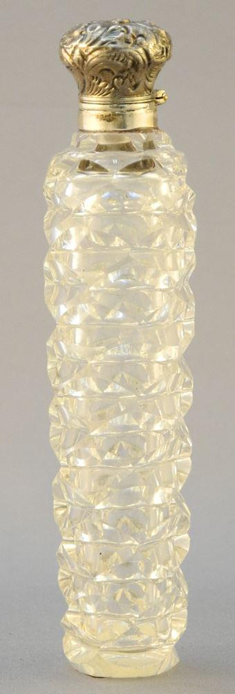 Victorian Facet Cut Crystal Scent Bottle with Sterling Top, 5". (1 of 2)
