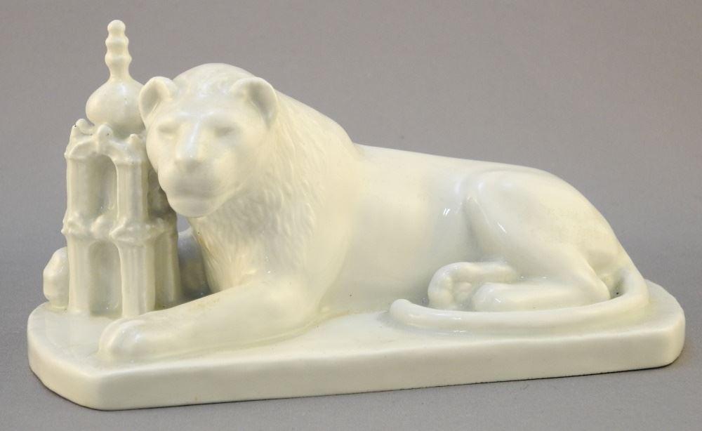 Meissen Lion Figure, Impressed Weiss & Crossed Swords, Unglazed Frit Mark Right Paw, 6 1/8" Long: Meissen Lion Figure, Impressed Weiss & Crossed Swords, Unglazed Frit Mark Right Paw, 6 1/8" Long