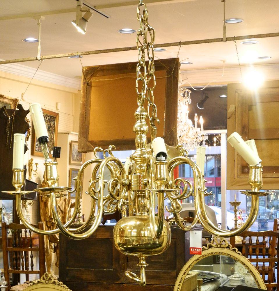 Brass Dutch Colonial Style 8 Arm Chandelier, 26" Diameter (1 of 1)