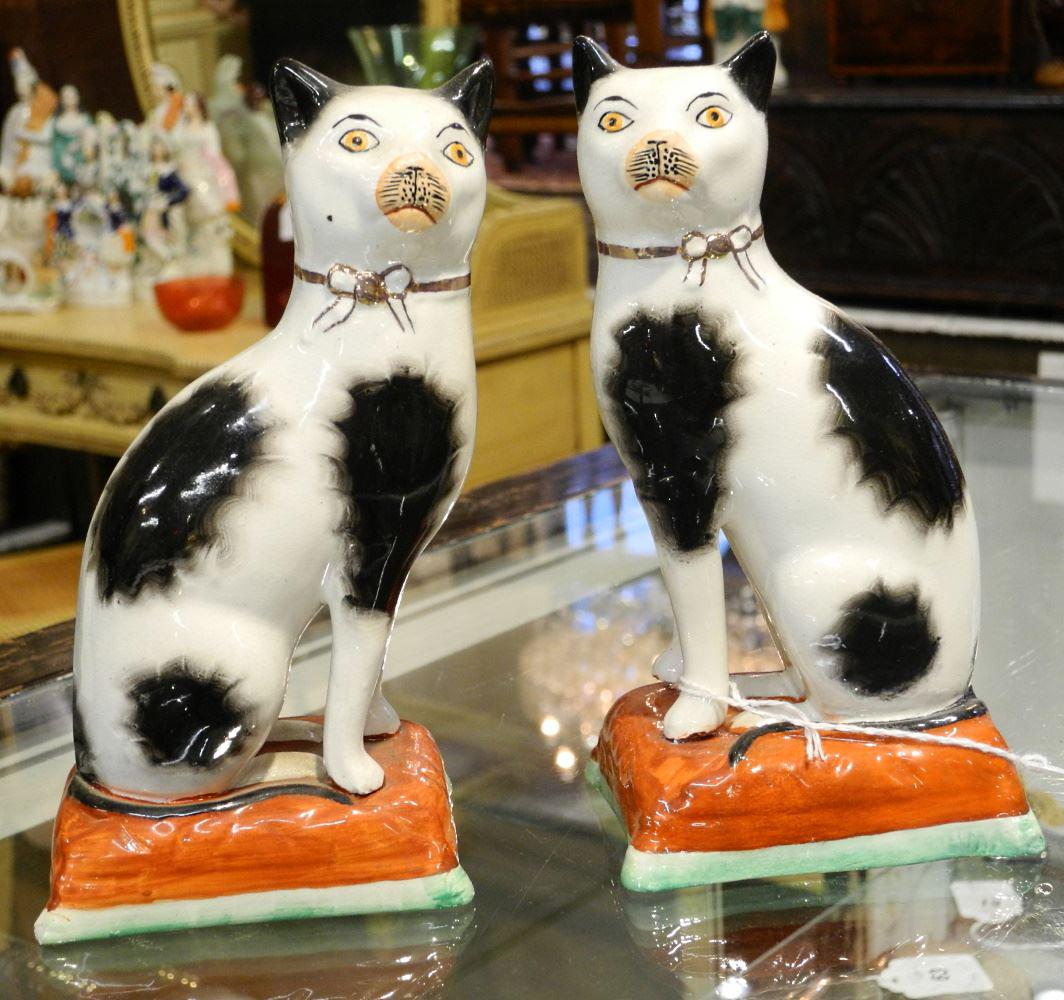 Pair of Staffordshire Pottery Cat Figures, 7 1/4" Tall (1 of 2)