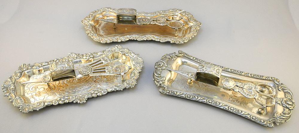 Three Old Sheffield Plate Candle Snuffers & Stands, 9 - 10 1/2" Long (1 of 4)