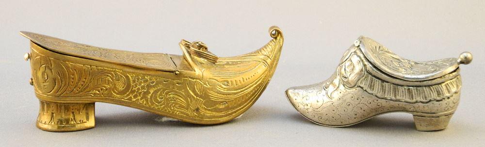 Two Miniature Shoes; French Silver & Copper, 3 1/2" & 2 1/2". (1 of 2)