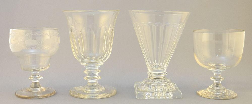 4 Various Antique Wine Glasses, One Marked Irish, 4 3/8 - 5 1/4" High: 4 Various Antique Wine Glasses, One Marked Irish, 4 3/8 - 5 1/4" High