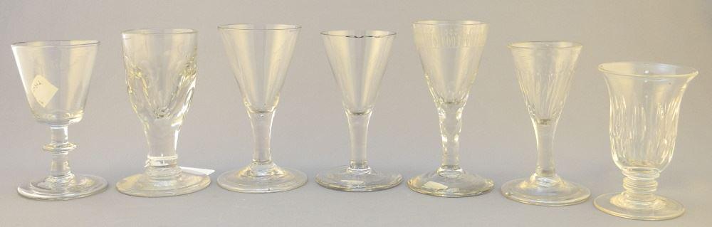 21 Various Antique Footed Glasses, 3 3/4 - 4 3/4" High, minor chips: 21 Various Antique Footed Glasses, 3 3/4 - 4 3/4" High, minor chips