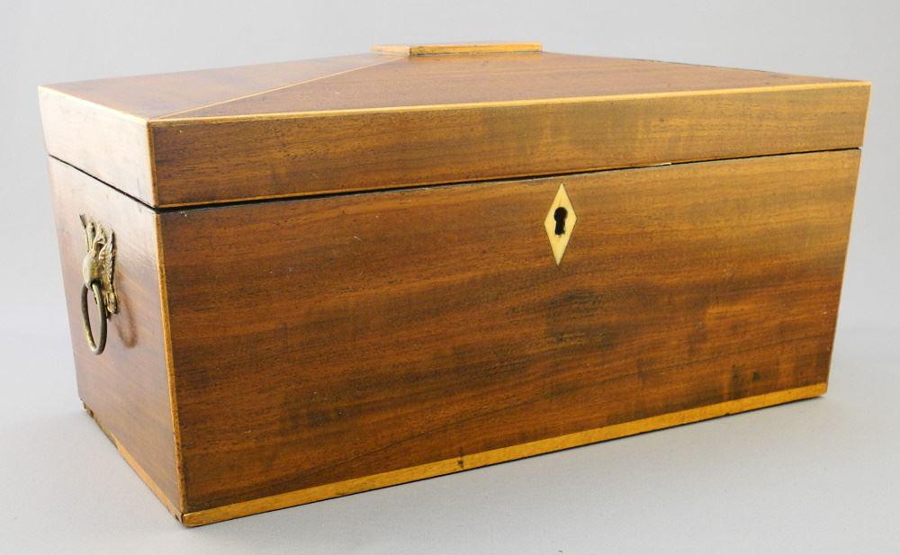 19th Century Sarcophagus-Shaped Tea Caddy with Bristol-Glass Mixing Bowl, 12" Wide (1 of 7)