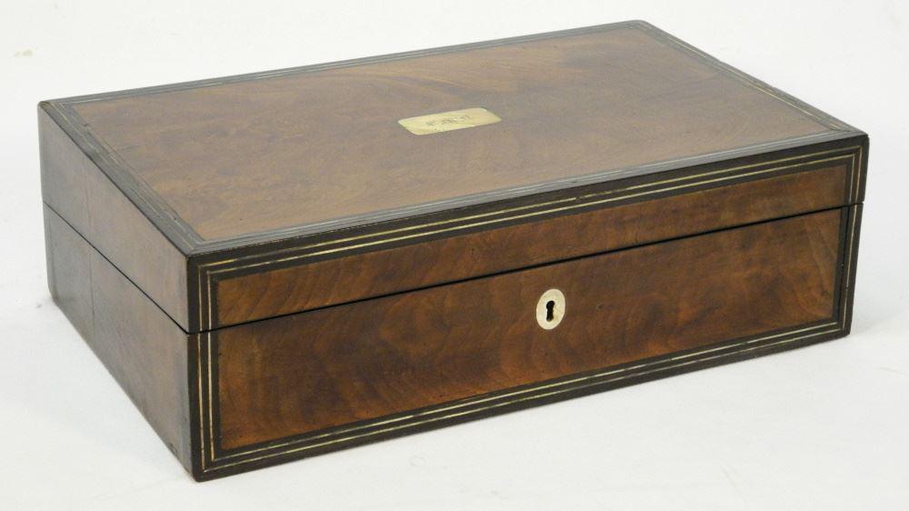 19th Century Banded & String Inlaid Mahogany Lap Desk, 16" Wide (1 of 5)