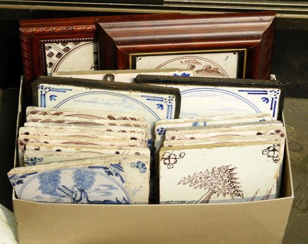 Collection of Dutch Delfts Tiles, Approximately 18 Pieces, Majority 5 x 5": Collection of Dutch Delfts Tiles, Approximately 18 Pieces, Majority 5 x 5"