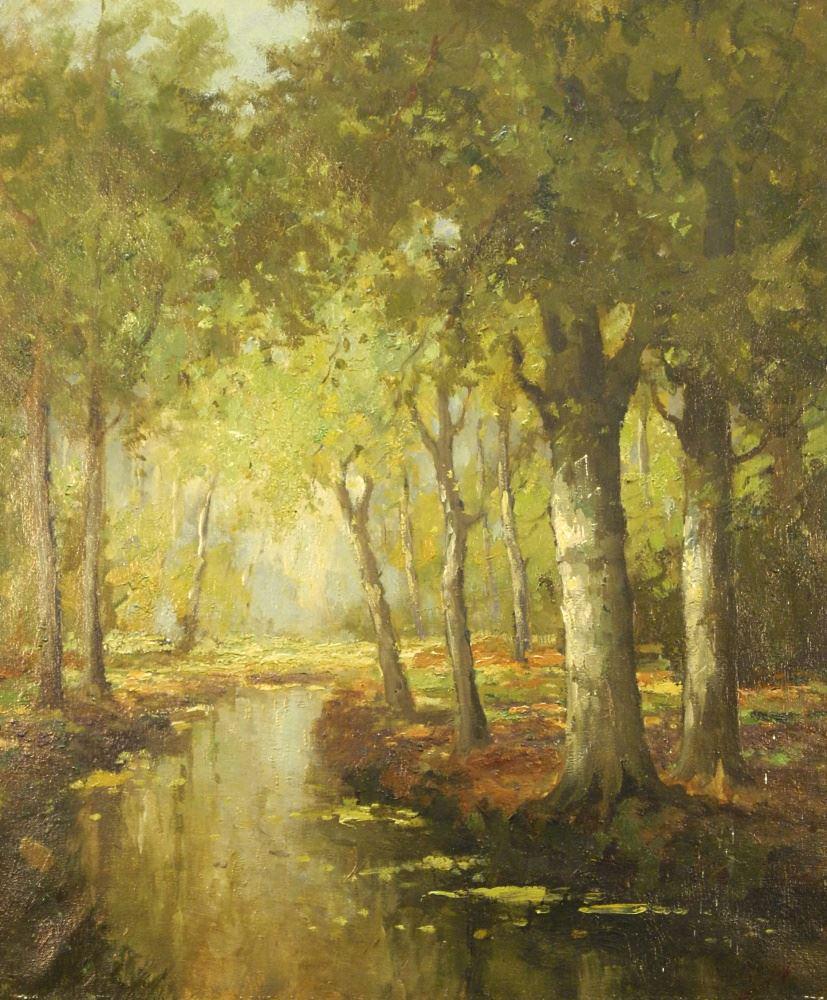 Indistinctly signed Oil on Canvas, 23 1/2" x 19 1/2", "Dutch Glade with Stream". (1 of 6)