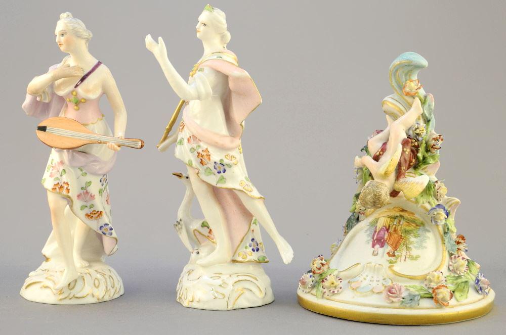 Pair of Meissen Porcelain Figurines & Wall Sconce, Restoration Noted, 5 1/4 - 6 3/8" High (1 of 5)