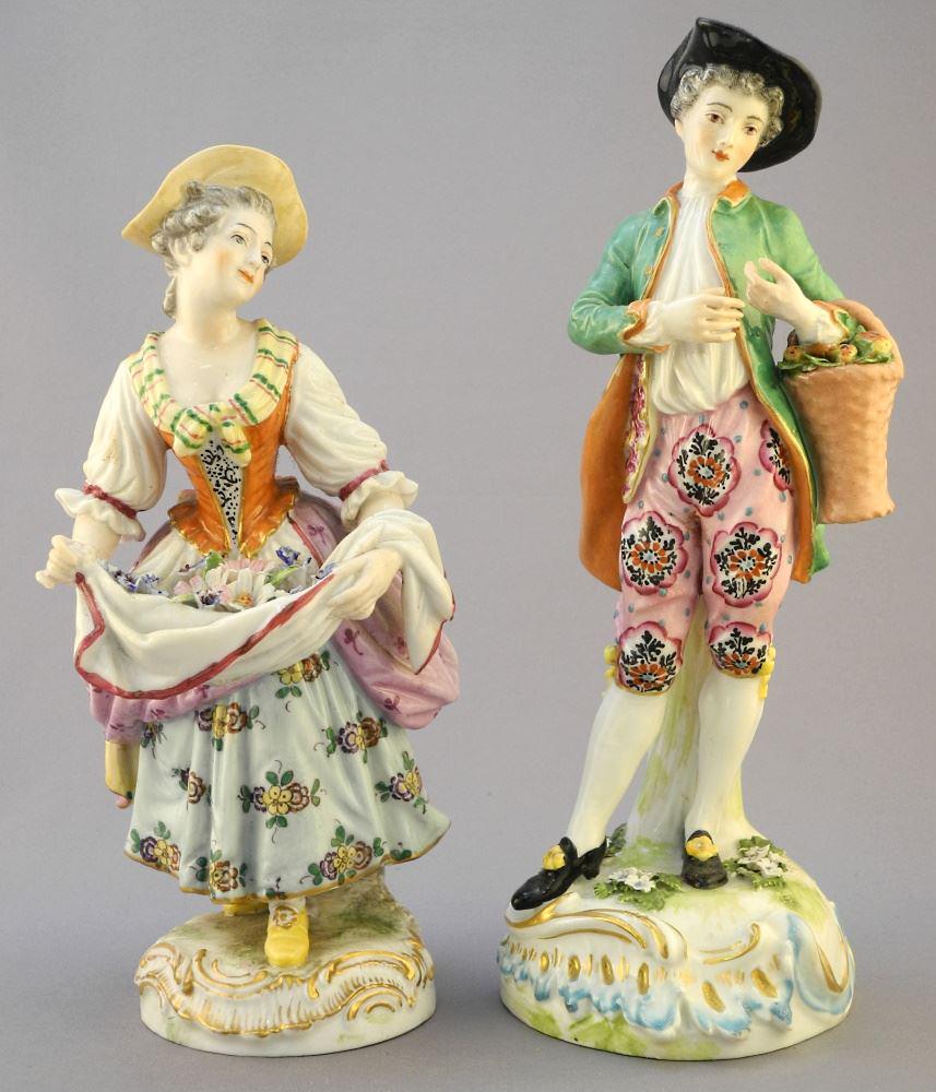 2 Porcelain Figurines: Chelsea-Style Gent & European Woman, 8 1/2 & 9 1/2 Tall (1 of 6)