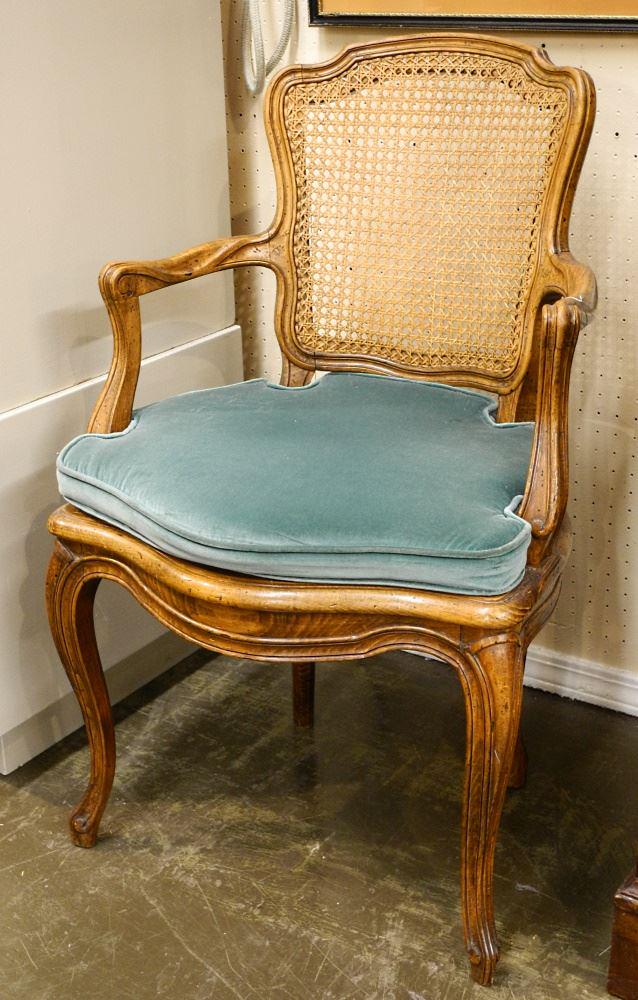 Louis XV Cane Inset Walnut Armchair, 36" High: Louis XV Cane Inset Walnut Armchair, 36" High