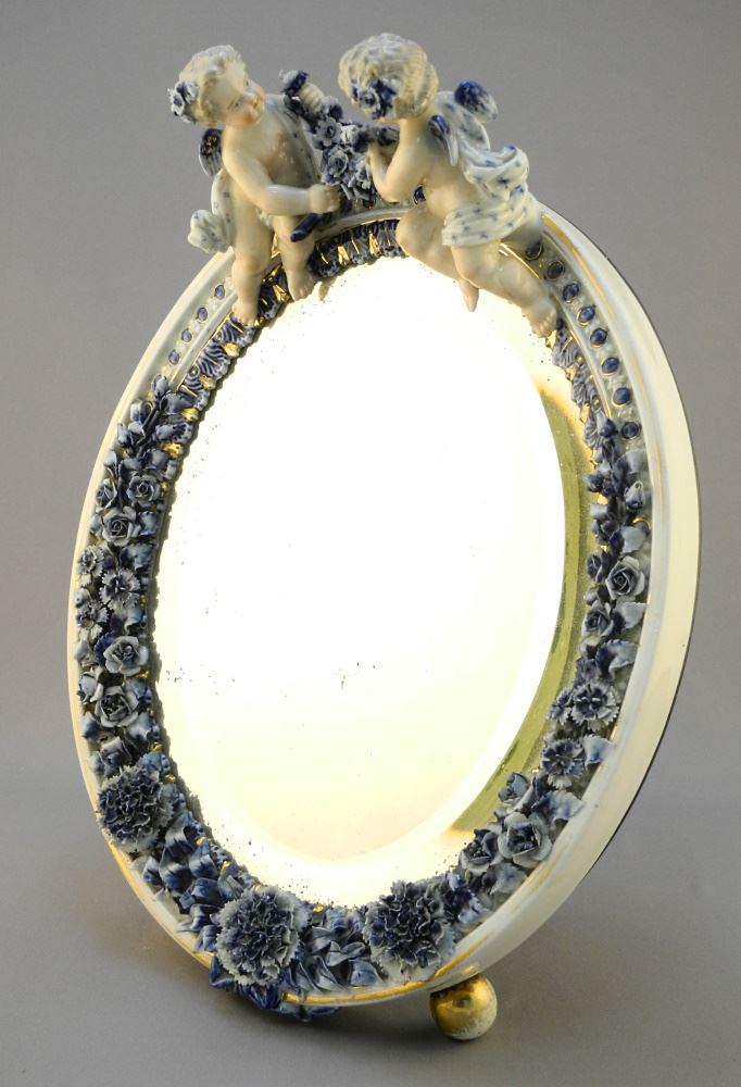 Dresden Porcelain Table Mirror, Nibbled Leaves Noted, 13" High (1 of 6)