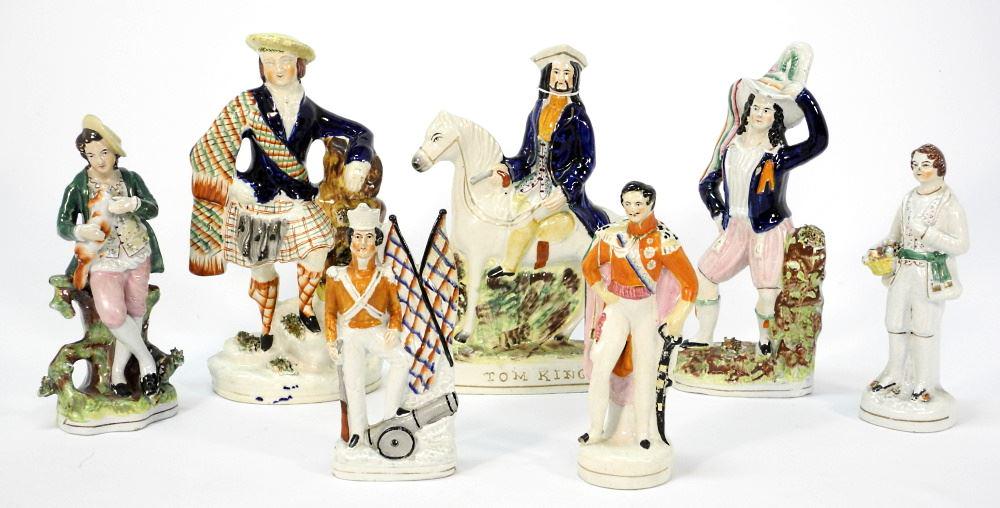 7 Various Staffordshire Pottery Officers/ Men & Tom King, 7 1/2" - 11 1/2", As Found. (1 of 4)