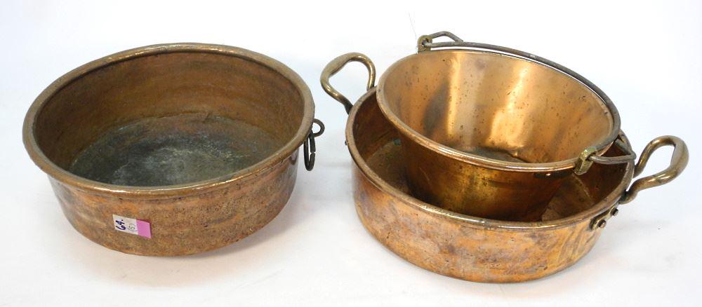 3 Copper Preserving Pans, 14 1/2 - 19 1/4" Wide (1 of 3)