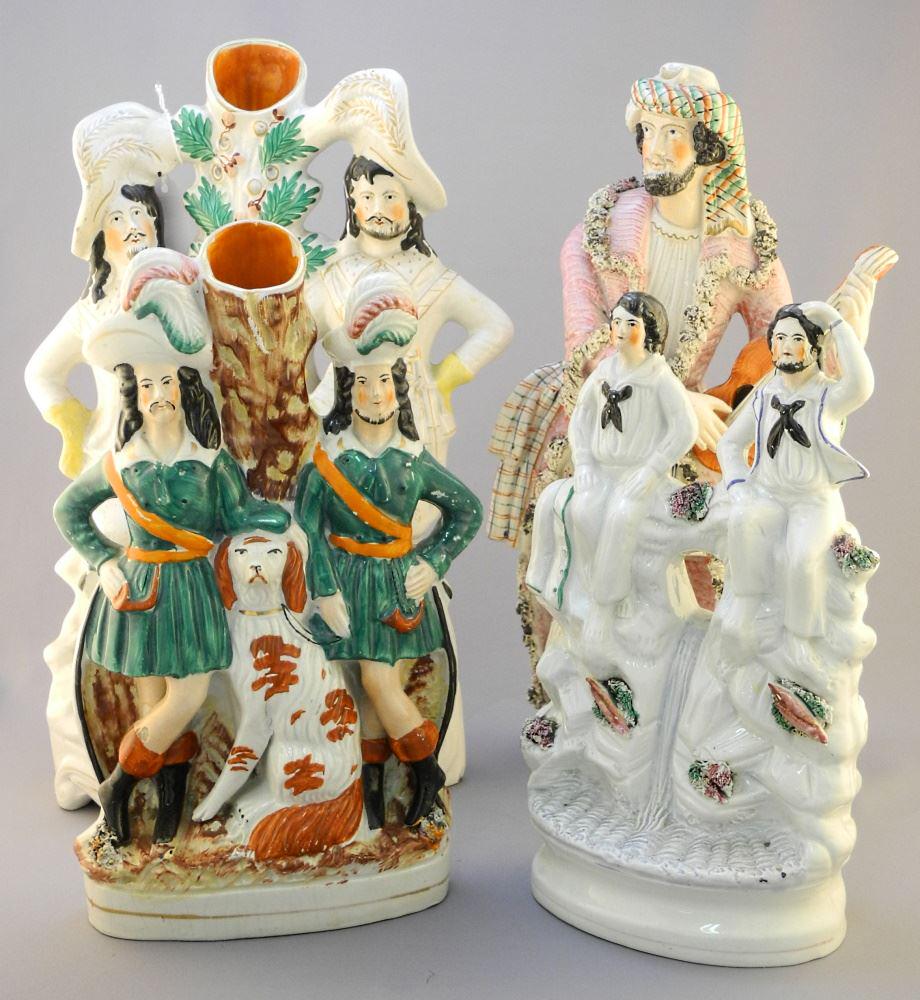 4 Staffordshire Pottery Figures: 2 Charles & Cromwell/ Arab Minstrel/ Shipwreck Soldiers. (1 of 5)